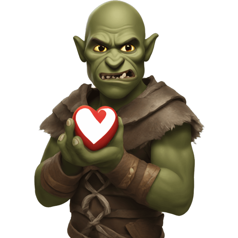 Brown Orc with a white palm on his face from the Lord of the Rings shows a heart emoji