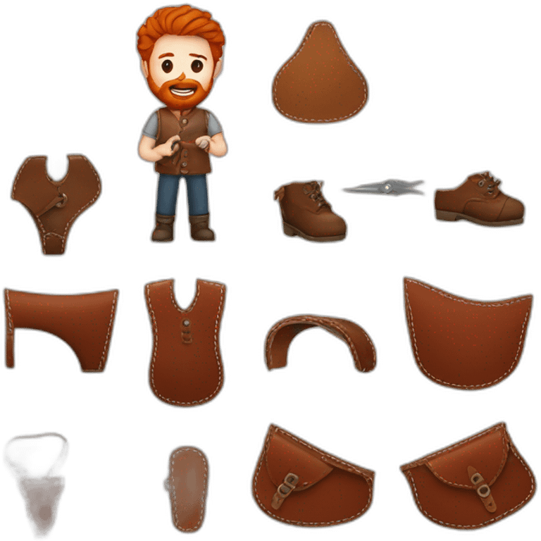 Red haired man with beard hand sewing a leather saddle emoji