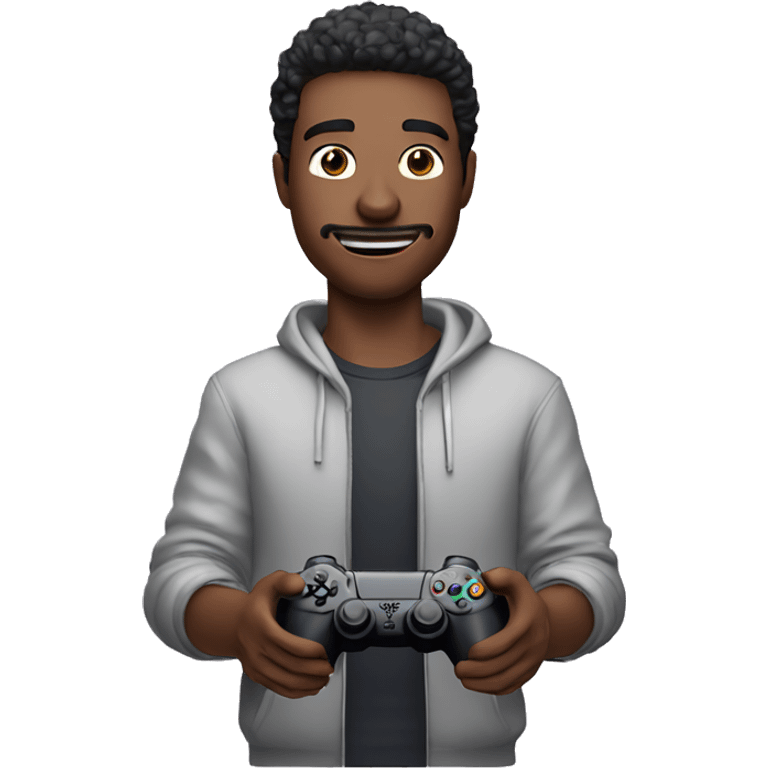 A GUY PLAYing video games on ps5 with a dumb look on his face emoji