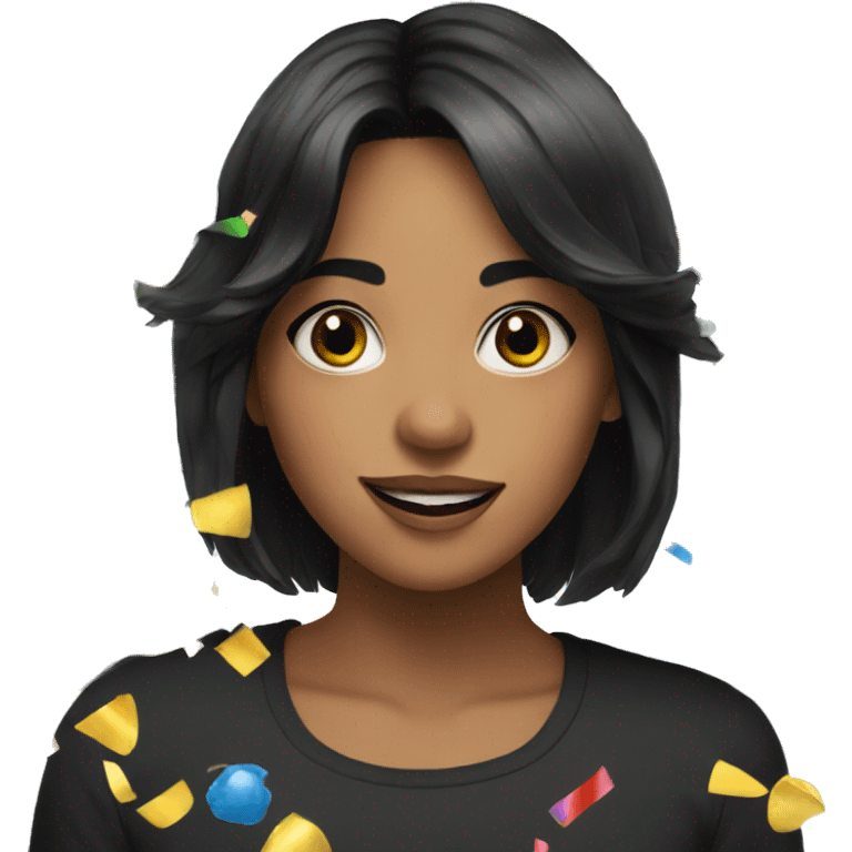 Girl with black hair with a party hat and confetti  emoji