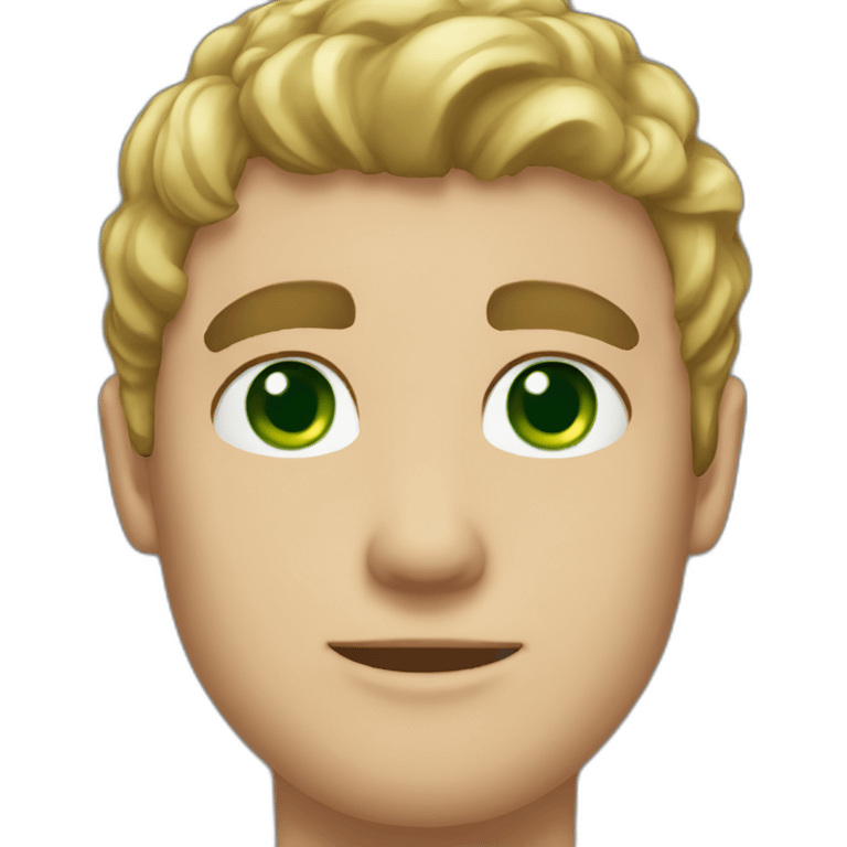 middle hair part, green eyes, man emoji