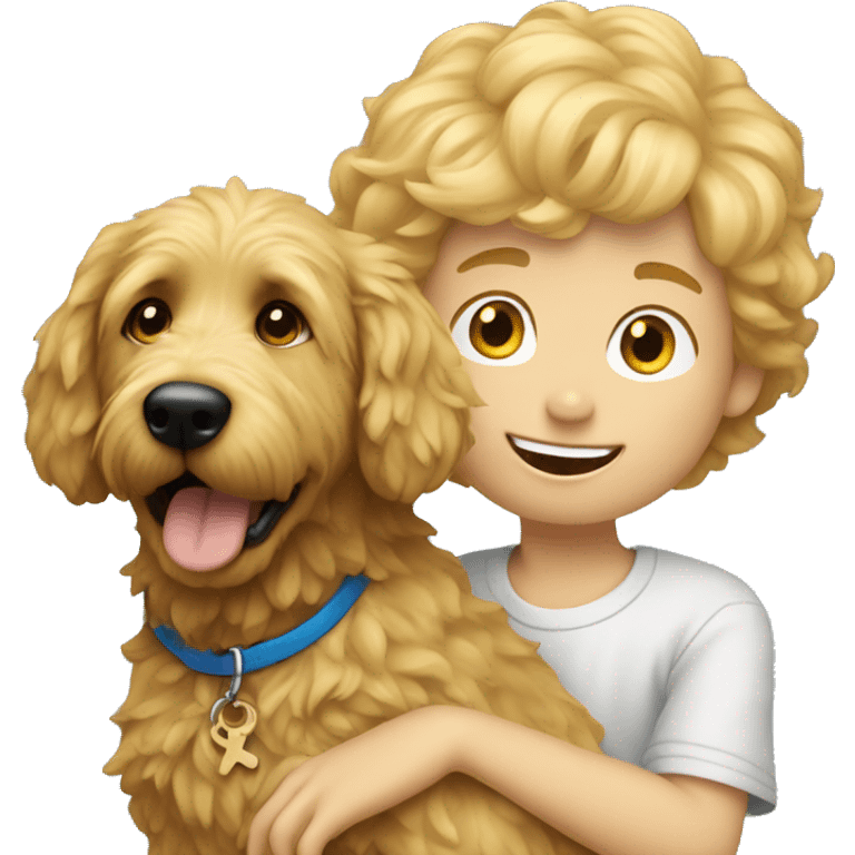 Blond boy with golden doodle dog emoji