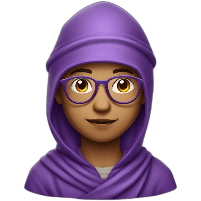 a purple monk boy with glasses wearing a hood style hat from ancient guatemala emoji