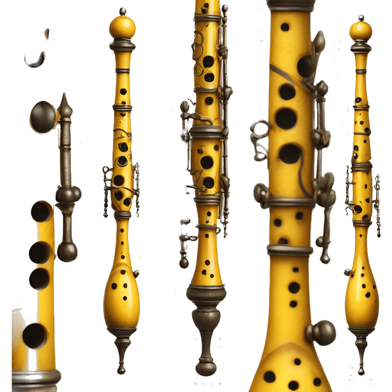 Original yellow wooden baroque oboe from 17 century with only one key end of the instrument emoji