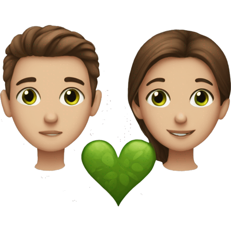 Brown hair boy with green eyes kissing brown hair girl with brown eyes emoji