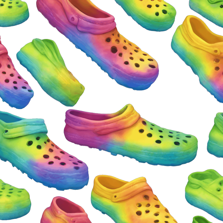 Realistic tie dye pair of crocs shoes isolated.  emoji