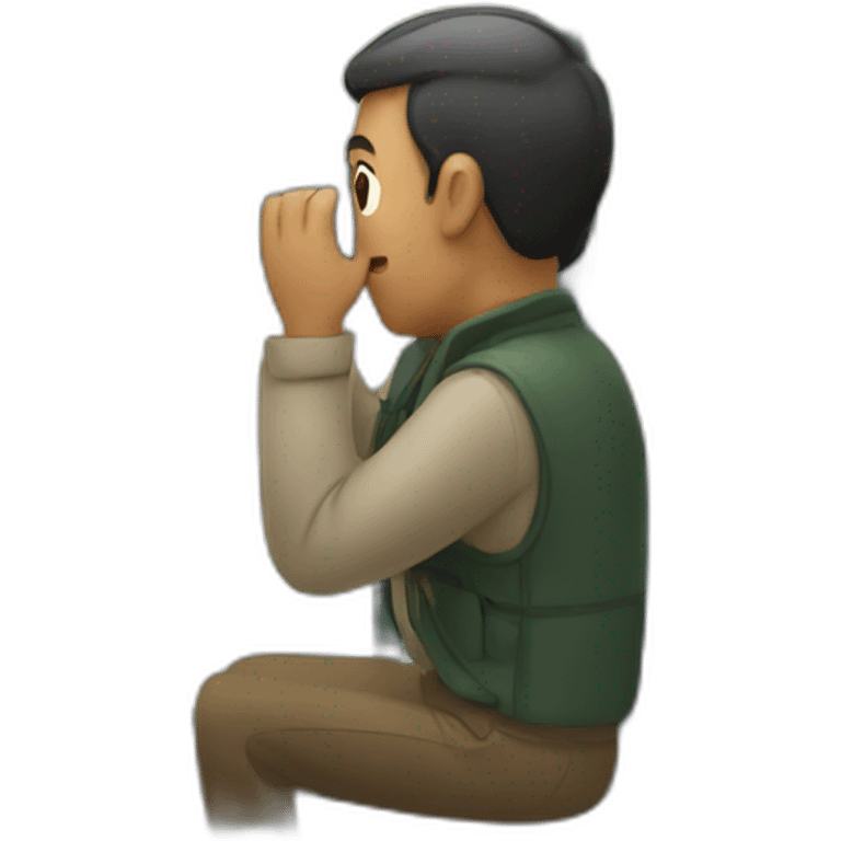 man looking with binoculars from a window emoji