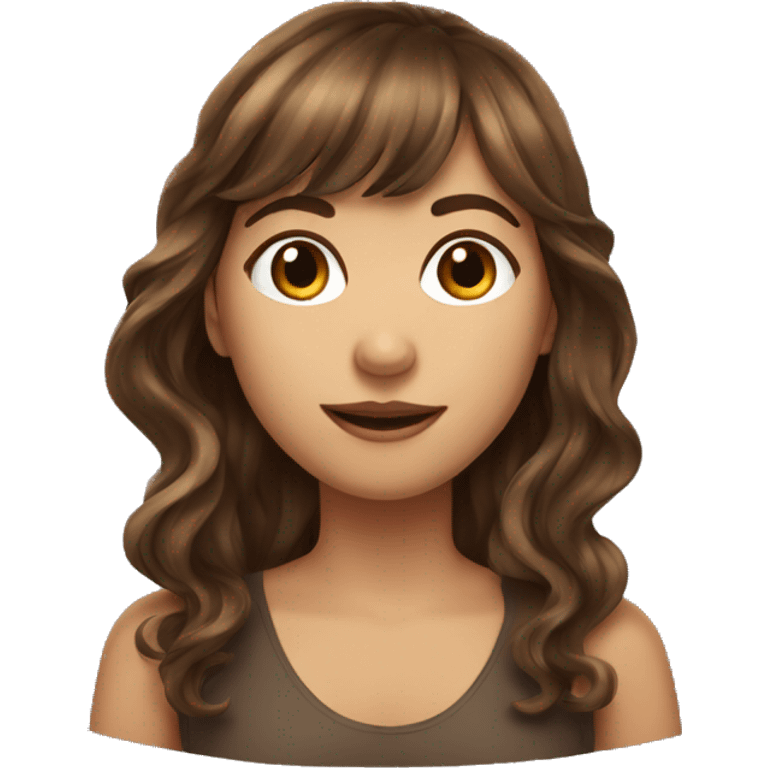 Long wavy brown hair girl with a bang emoji