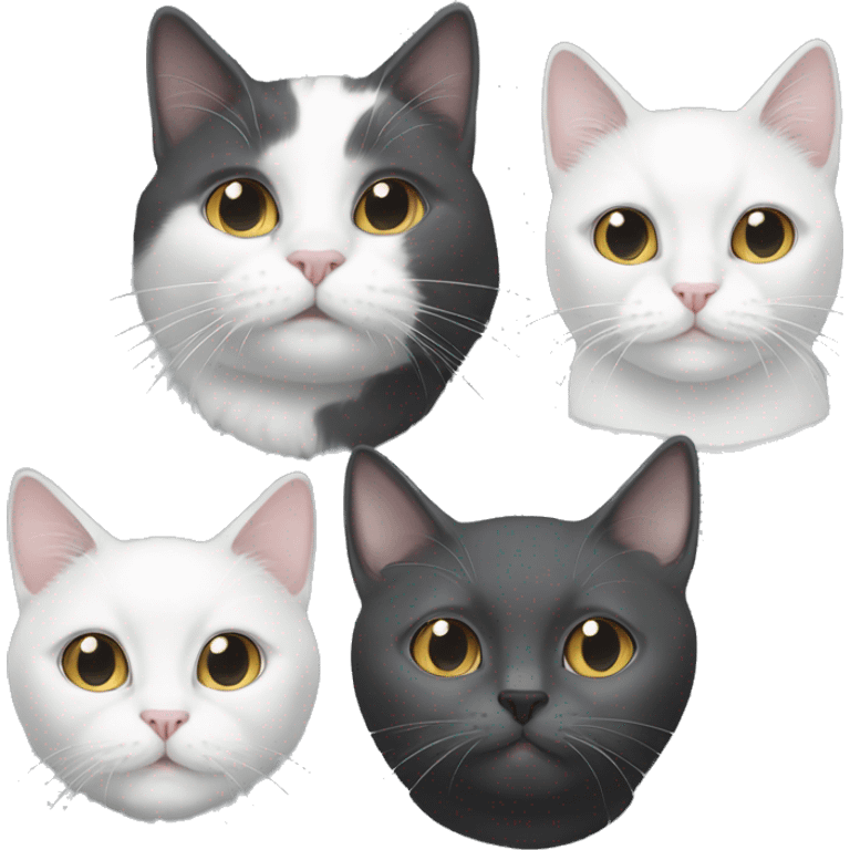 White cat, grey cat, grey & white cat, and black cat emoji