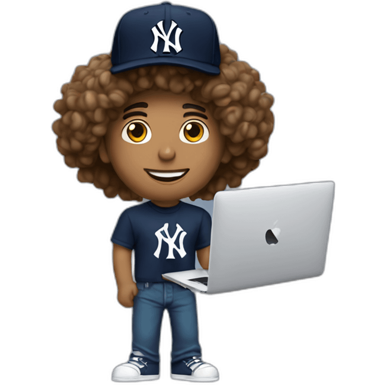 20yo curly hair mexican man with a MacBook and a yankees cap emoji