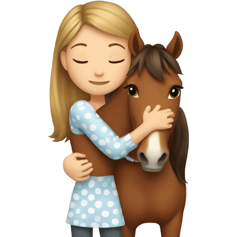 Girl hugging brown horse with white spots  emoji