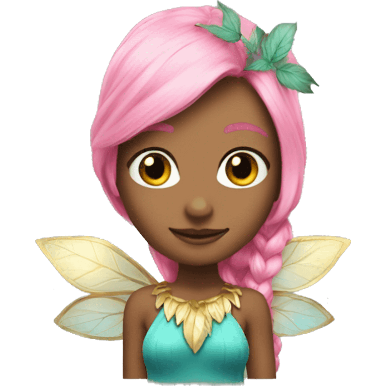 Beautiful, leaf, fairy, gold, turqoise, pink, long pink hair, big wings emoji