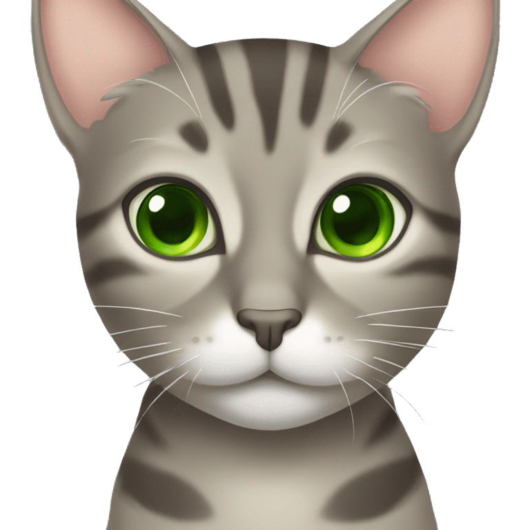 Grey and tan tabby cat with green eyes  emoji