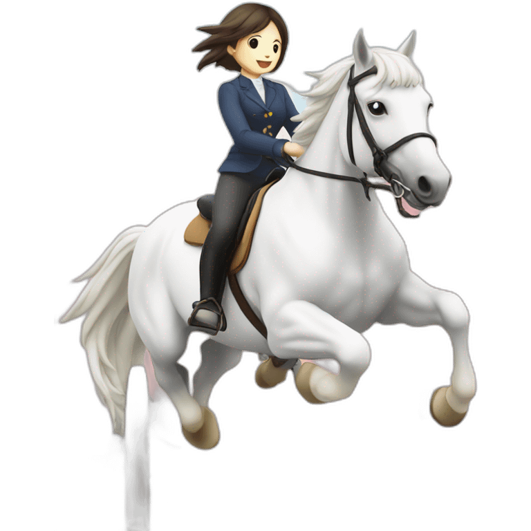 Obstacle flying over equestrian Japanese girl white hourse emoji