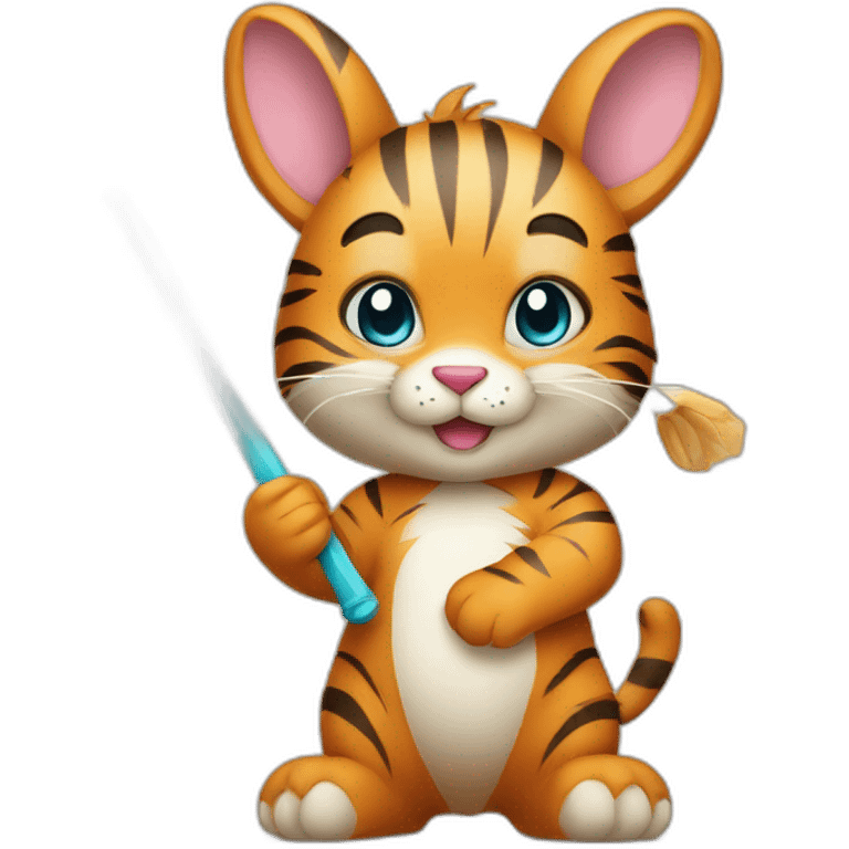 cute tiger bunny bear holding a wand emoji