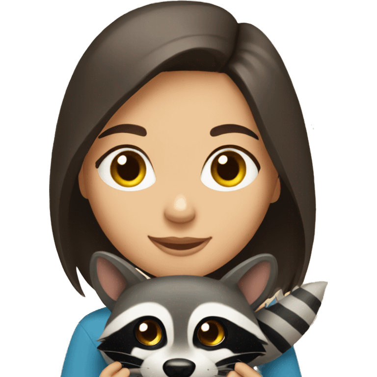 Brunette girl holding a raccoon  emoji