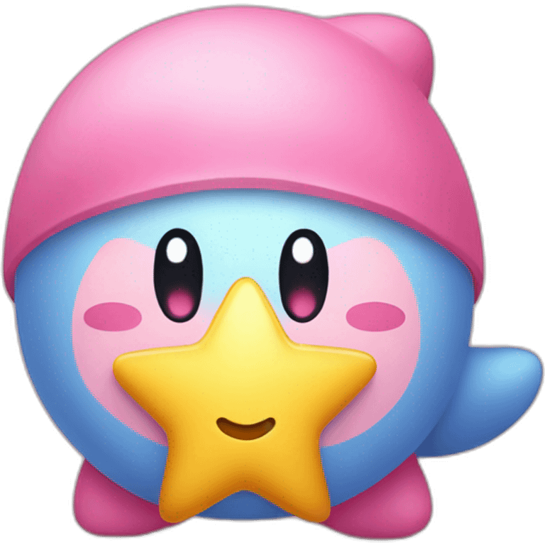 clean cute happy Kirby with a golden star emoji