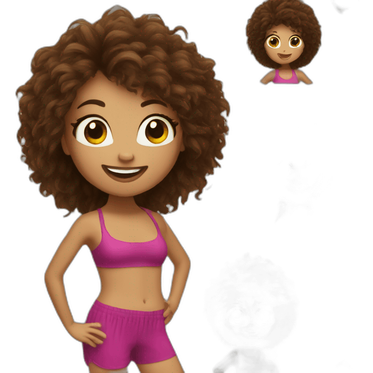 zumba dance girl fuzzy hair with girl brown hair happy emoji