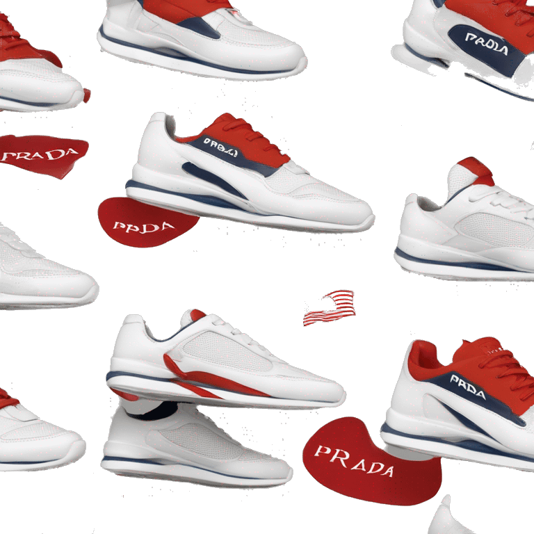 "Generate a detailed emoji representation of the Prada America's Cup sneaker, focusing on the iconic red and white color scheme. Highlight the sneaker's sleek design, the signature Prada branding, and the combination of leather and mesh materials.  emoji