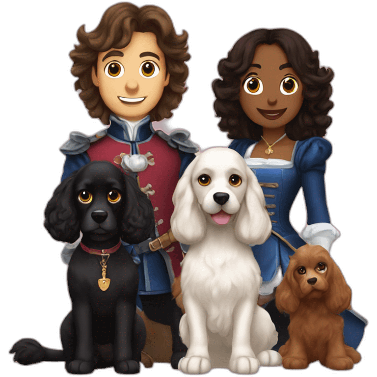 the three musketeers with one cocker spaniel dog + 2 black cats emoji