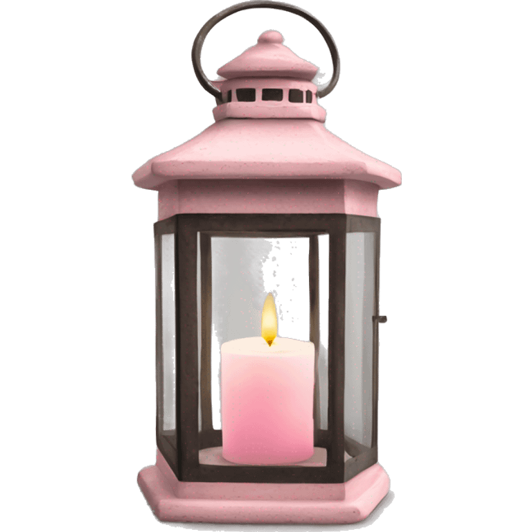 Realistic Single HD light pink rustic lantern with glass and lit candle inside. emoji