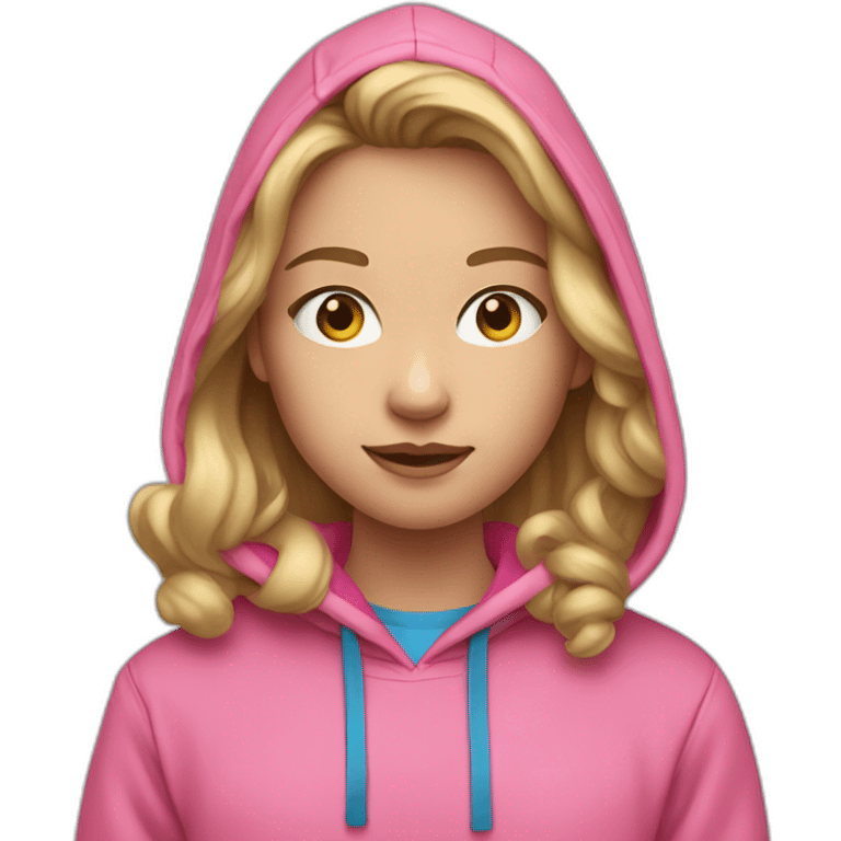 13 year old girl with dirty blonde hair and blue eyes with pink hoodie emoji