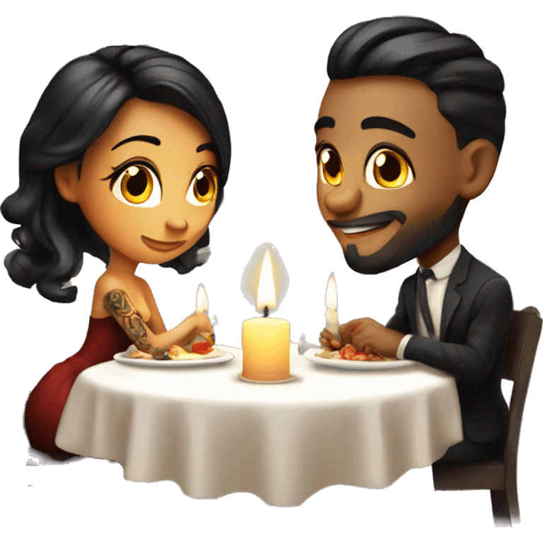 romantic candle light dinner for beautiful tattooed couple emoji