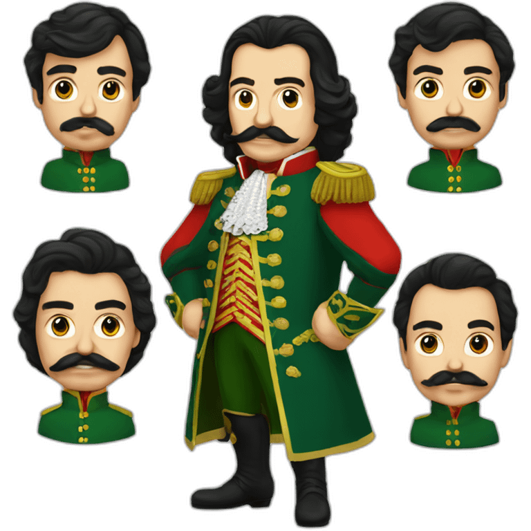 Peter The Great, black fontange long hair, black moustache, green and red imperial costume emoji