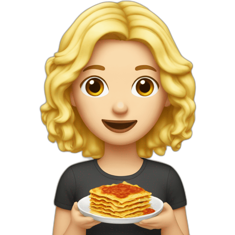 Une jolie blonde qui manges de la lasagne emoji