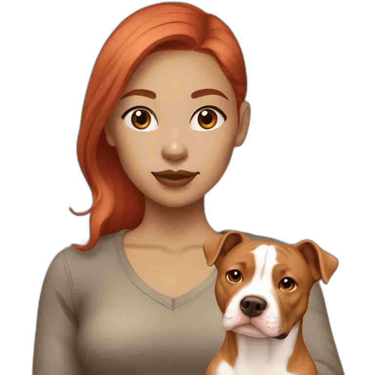 Girl with light tone skin red hair with fawn colored pitbull emoji