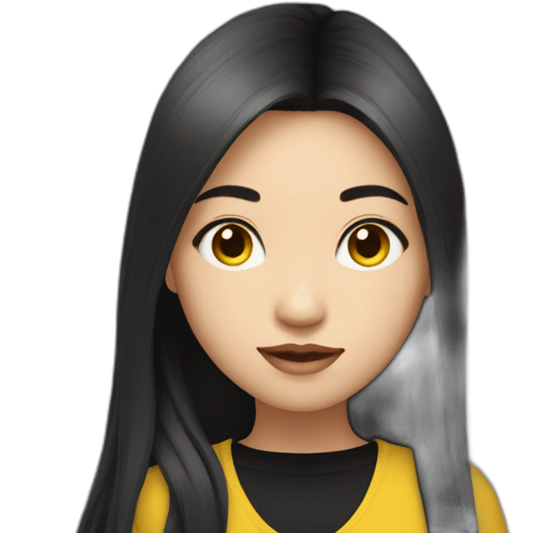 female-asian-round-face-with-long-black and yellow extensions hair in a black shirt emoji