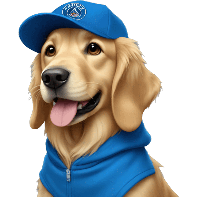 golden retriever wearing a blue psg hoodie  emoji