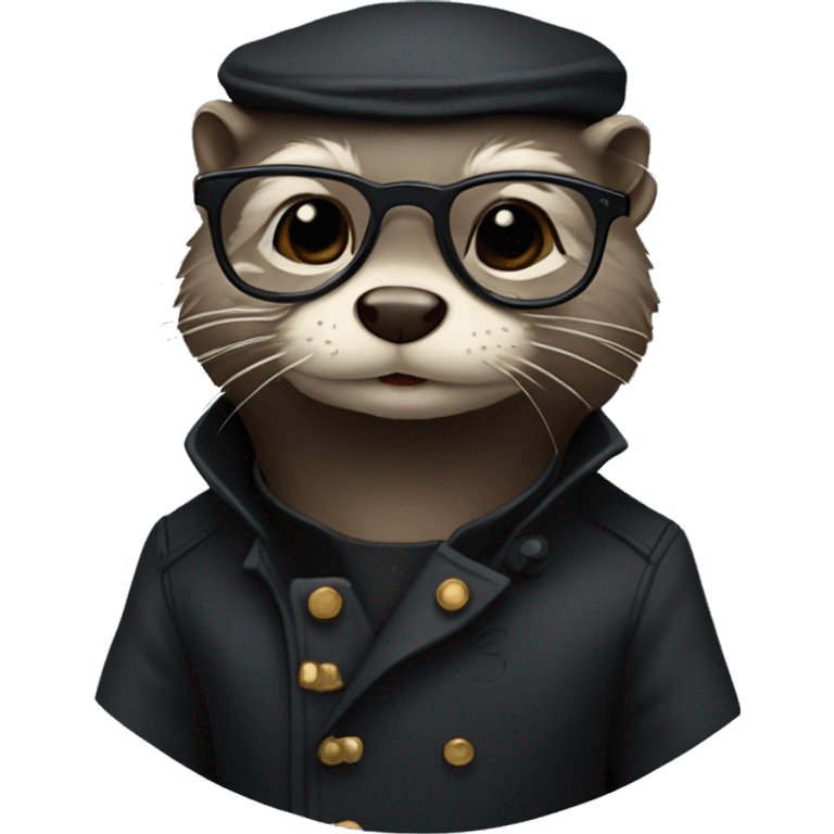 Otter wearing long black trenchcoat and neo glasses emoji