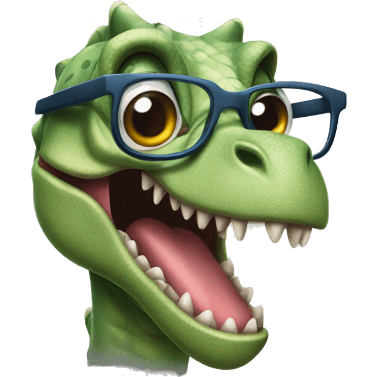 Dinosaur with glasses and tongue sticking out emoji