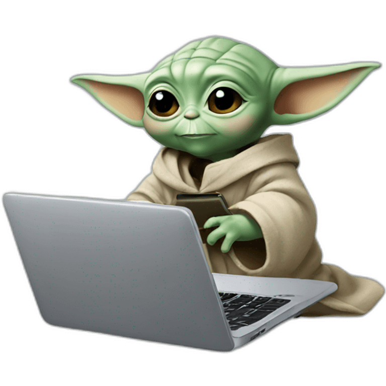 Baby Yoda typing on a laptop emoji