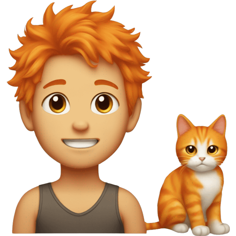 Orange fluffy cat and orange hair human baby boy emoji