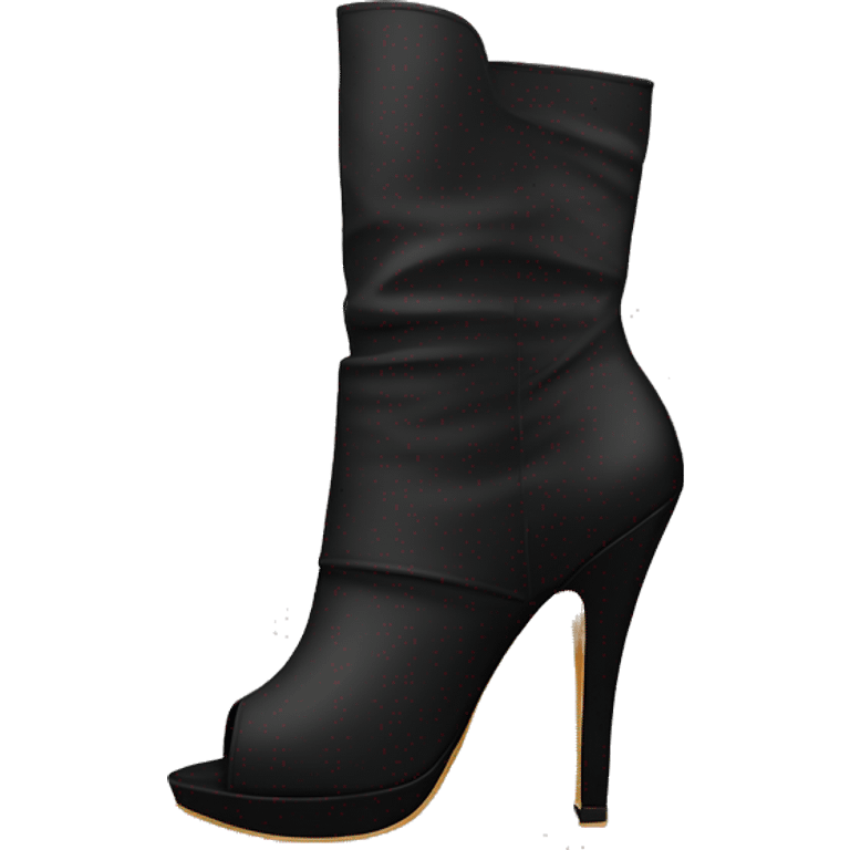 Realistic forward facing pair of black peep toe strap cut out high heel bootie boots.  emoji