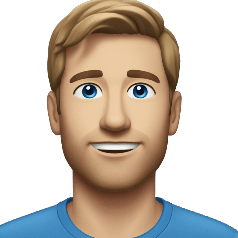 A head and shoulders shot of a 33 year old Caucasian man, with short brown hair,   with blue eyes wearing a t-shirt. emoji