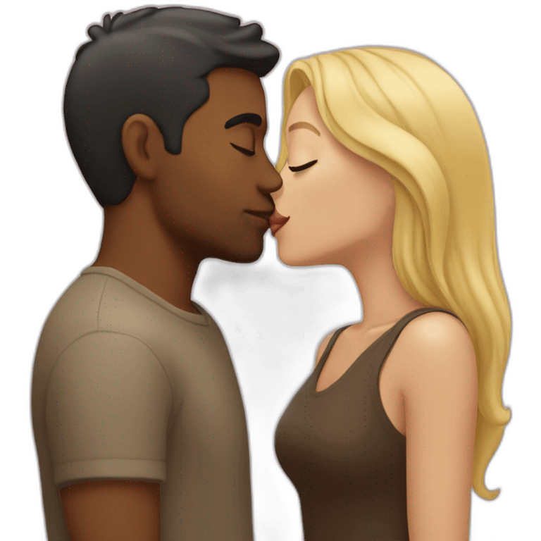 Blonde kissing brown man emoji