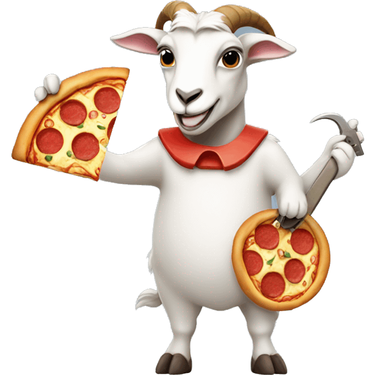 Goat holding a gun and a slice of pizza emoji