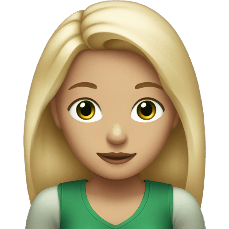 girl with blonde hair with highlights to her shoulders and dark green eyes emoji