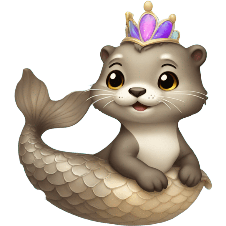 A cute and happy otter face as a mermaid princess. emoji