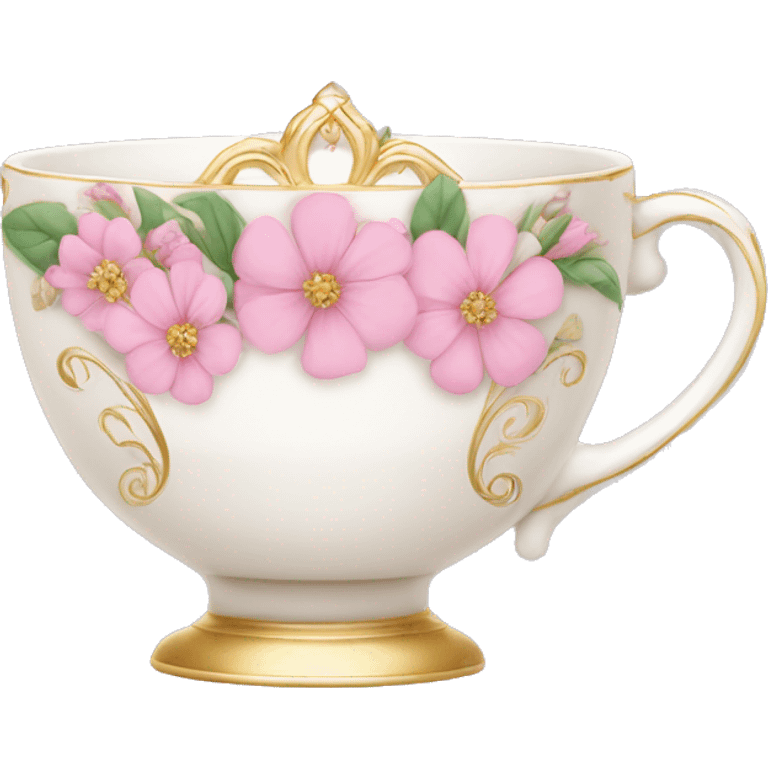 princess tea cup with pink flowers and gold details  emoji