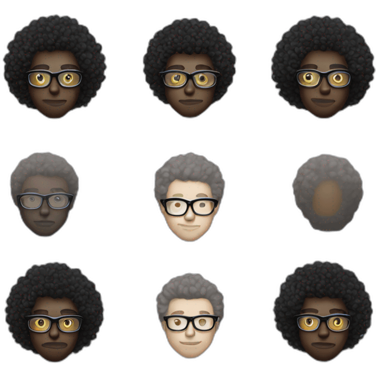 A white man with diamond shaped face and a round Black fluffy curly hair with glasses emoji