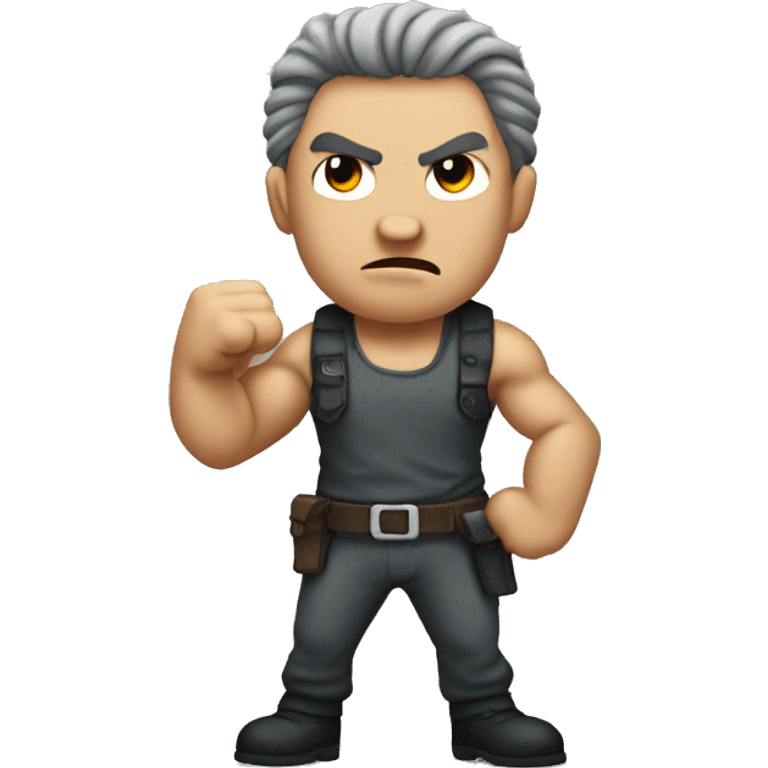 create an evil Looking standing rambo Holding his fist forward emoji