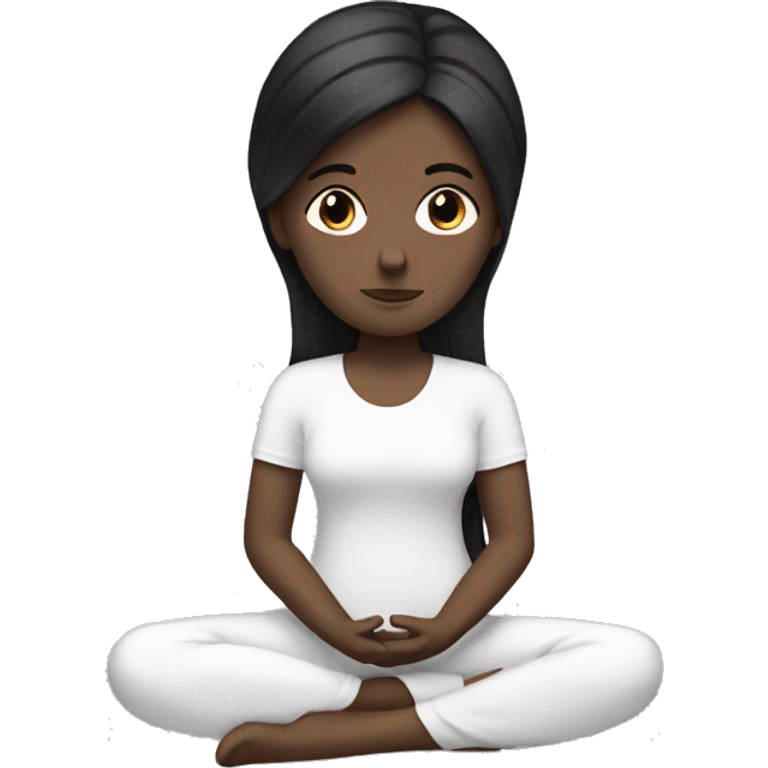 White girl with black hair in meditation emoji