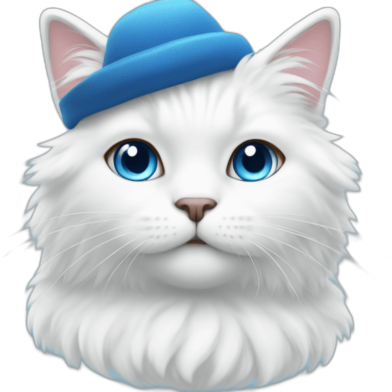 white fluffy cat in a blue hat emoji