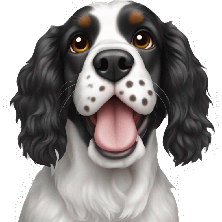 black and white english cocker spaniel with nose spots and open mouth emoji