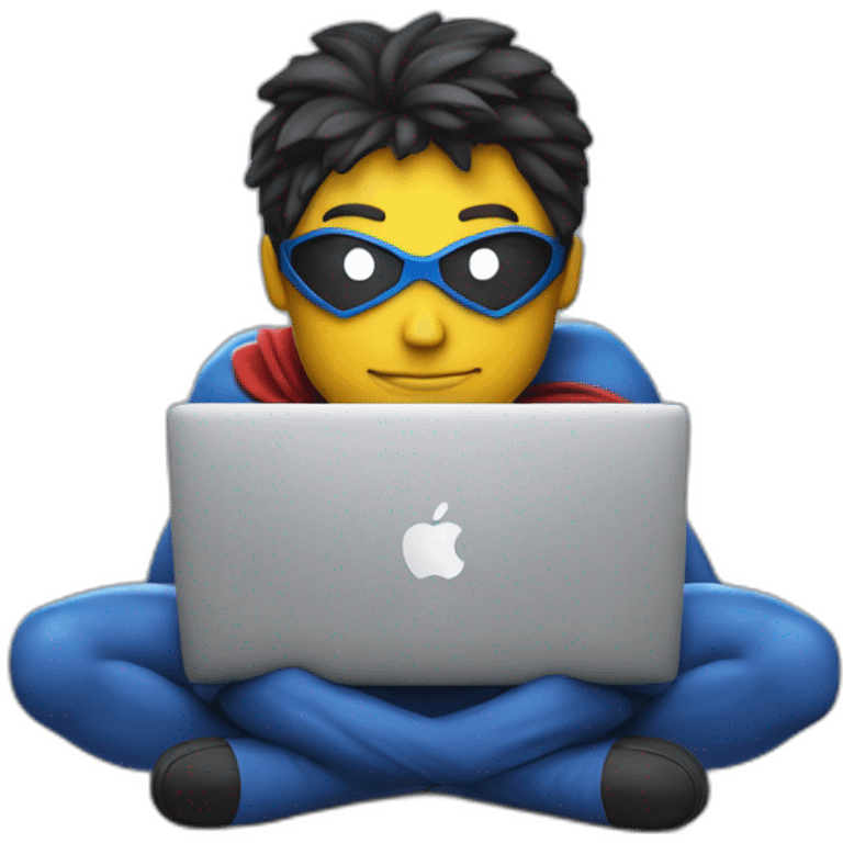 superhero with a rocket emblem sitting in front of his macbook emoji