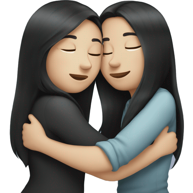 Girls hugging. They both have white skin and long black hair  emoji